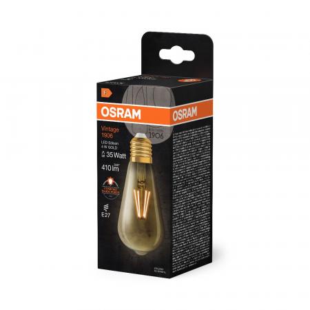 Osram E27 VINTAGE LED-Glühbirne in Kolbenform Gold-Filament 4W wie 35W extra warmweiß